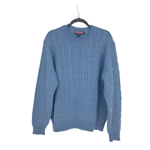 Vineyard Vines Mens L Crew Neck Wool Sweater Cable Knit Blue Preppy Academia - Picture 1 of 9